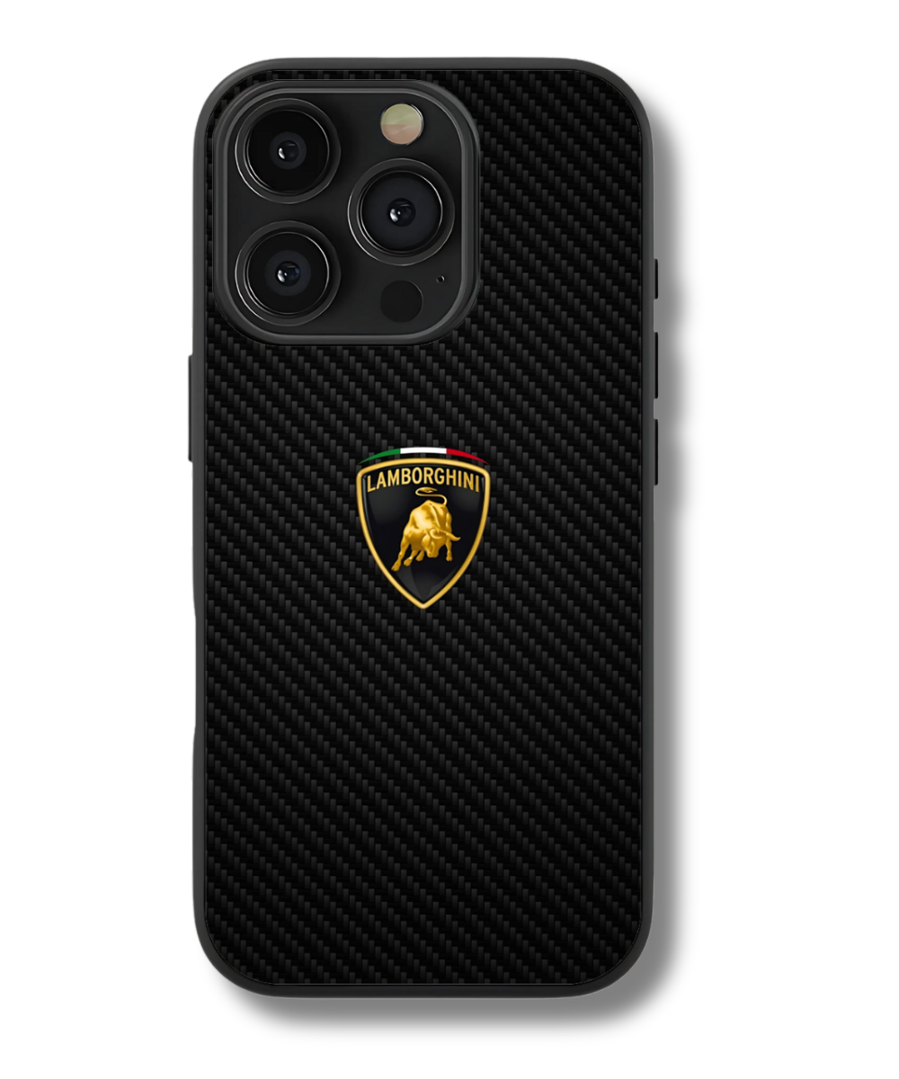 Lamborghini Phone Case. Bull logo, carbon fiber, luxury car