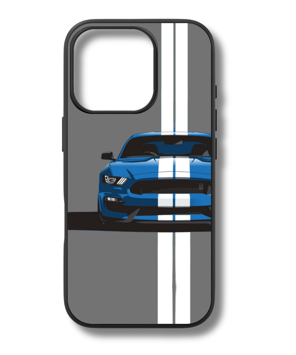 Show your love for the iconic Shelby Mustang with this bold phone case. The striking blue car and racing stripes make a powerful statement