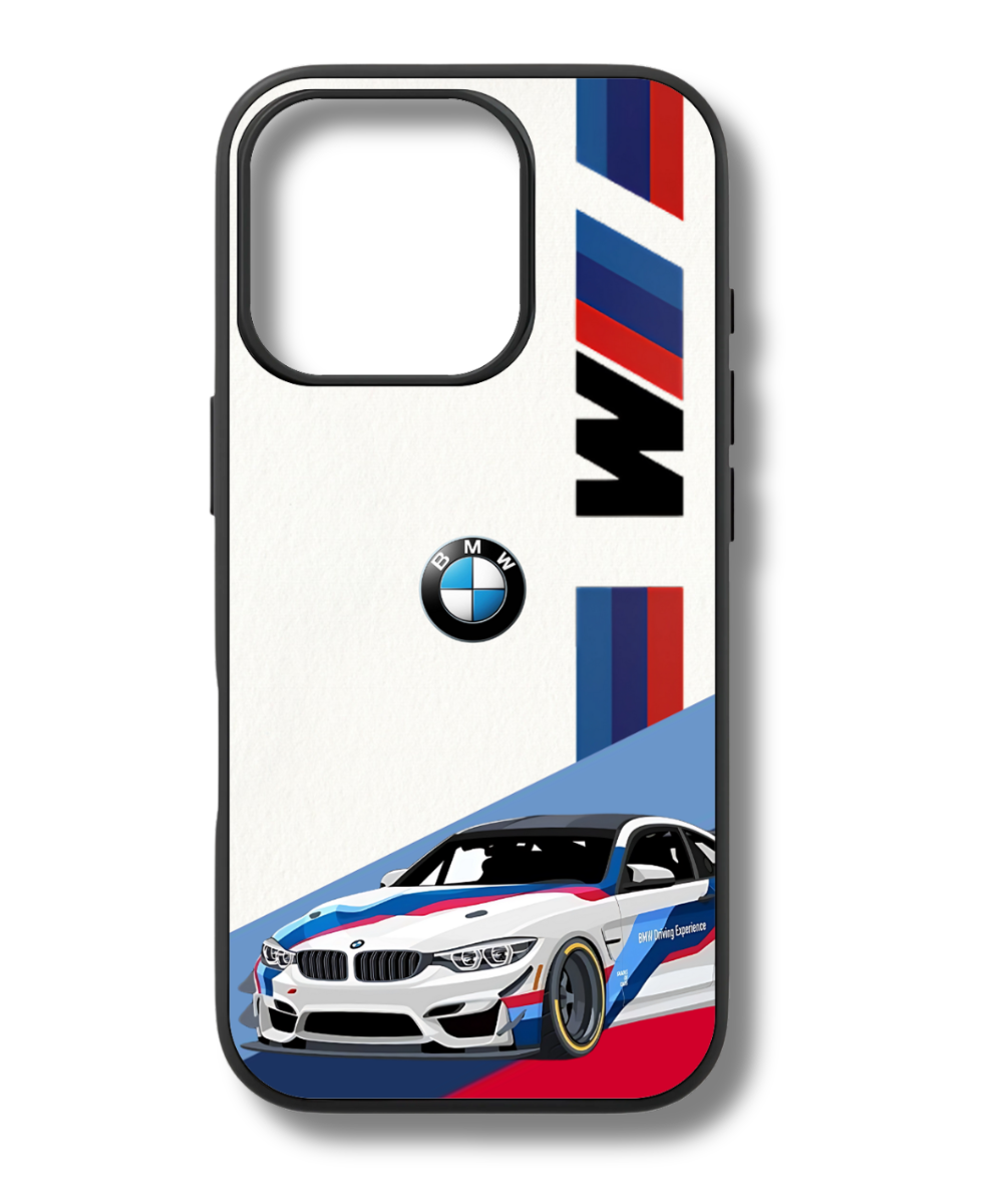Show your passion for BMW performance with this stylish M4 phone case. The dynamic design featuring the iconic M stripes and the sleek sports car makes a statement.